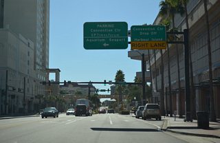 Franklin Street bisects Downtown Tampa as a pedestrian street mall. The street serves vehicular traffic south from Whiting Street to Tampa Convention Center and the Garrison Channel bridge onto Harbour Island.