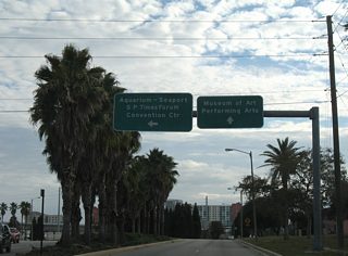 Nuccio Parkway stems south from East 12th and Palm Avenues along the west side of Ybor City to East 7th Avenue (CR 574). The parkway intersects East 4th Avenue next, which links with Channelside Drive south nearby.