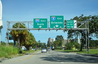 Scott Street provides access to the Orange Avenue on-ramps to Interstate 275 leading into the Downtown Interchange. This sign bridge stands east of Morgan Street, two blocks from U.S. 41 Business (Florida Avenue) north.