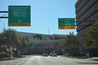 Tampa Street next approaches Brorein Street, which parallels SR 618 west to Bayshore Boulevard and Hyde Park. The Tampa Convention Center lies just ahead otherwise.
