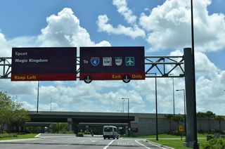 A ramp joins Buena Vista Drive east with Epcot Center Drive to SR 536 and Interstate 4 directly. Bonnett Creek Parkway connects the arterial with Epcot Center Drive north from the succeeding left turn.