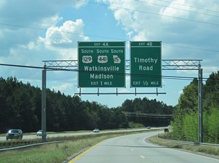 U.S. 129/441 overlap south from Athens to the Oconee County seat of Watkinsville and the Morgan County seat of Madison.