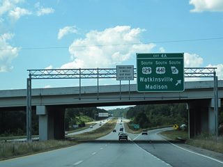 Heading south from Exit 4B with SR 10 Loop, U.S. 129/441 (Macon Highway) travel 2.7 miles to the Madison bypass and 49.3 miles to their split at Eatonton.