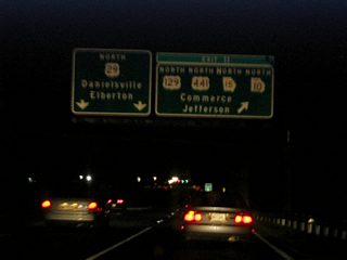 A loop ramp (Exit 10B / old Exit 11) represents the mainline of U.S. 129-441/SR 15 north and SR 10 Loop outer. The freeway otherwise defaults onto U.S. 29 north to Danielsville.