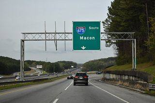 The entrance ramp for I-285 east from U.S. 23 (Moreland Avenue) includes access to Exit 52 for Interstate 675 south.