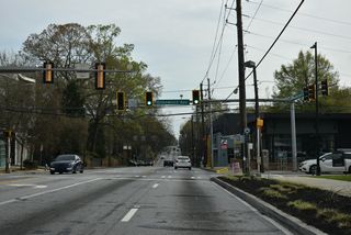 Moreland Avenue south at Ormewood Avenue between the Ormewood Park and East Atlanta neighborhoods.
