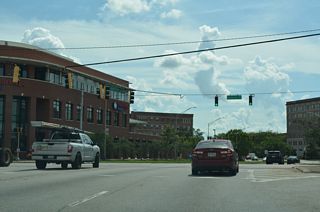 U.S. 41BU/SR 49 join U.S. 80/129-SR 11 (Martin Luther King, Jr. Boulevard) south ahead of the S-curve to Broadway. Mulberry Street and and 5th Street north come together at the signal south of Walnut Street.