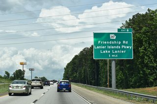 The ensuing northbound exit joins Interstate 985 with SR 347 in north Buford. The state route follows Lanier Islands Parkway west and Friendship Road east from Exit 8.