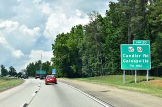 SR 53 Connector and SR 60 overlap two miles northward by Lee Gilmer Memorial Airport (GVL) to SR 369 (Jesse Jewell Parkway) near Downtown Gainesville. SR 53 Connector ties into SR 53 as it overtakes Dawsonville Highway west across northern reaches of Lake Lanier.