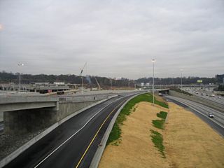 Exit ramps from I-75 and I-85 south to 14th Street converge below the 17th Street Bridge.