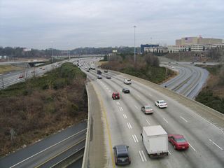 The northbound roadway for Interstate 85 spans the HOV ramps at the Brookwood Interchange.