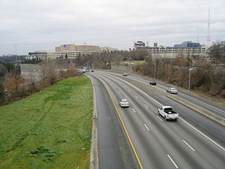The entrance ramp from Williams Street joins Interstate 75 northbound through the Brookwood Interchange.