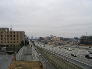 The exit ramp from I-75/85 northbound to 17th Street was built directly over the Williams Street entrance ramp to I-75 north in this scene.