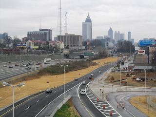 Techwood Drive commences south at the right in right out (RIRO) intersection joining the ramp from Exit 250 with 16th Street.