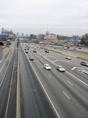 I-75 and I-85 partition at the north end of the Downtown Connector with three general travel lanes northbound.