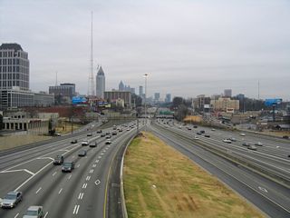 The HOV lane for the Downtown Connector continues along the roadway for Interstate 85 north below 17th Street.