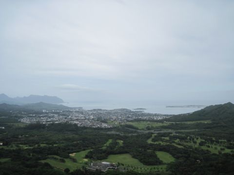 North view of Kane'ohe Bay from the Old Pali Highway Lookout on Oahu