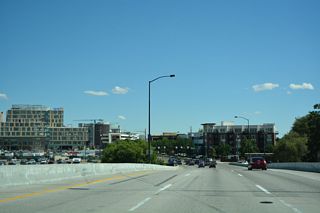 U.S. 20/26 eastbound lowers from the Boise Connector viaduct over 15th Street onto Myrtle Street at 13th Street. 
