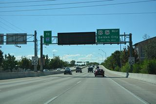U.S. 20/26 west on the Boise Connector linking Downtown Boise, Idaho with Chinden Boulevard through Garden City