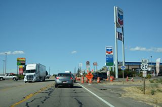 Leading away from the diamond interchange (Exit 95) with I-84/U.S. 26-30 on U.S. 20 in Mountain Home.