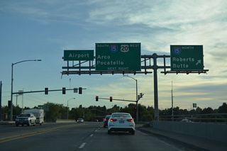 U.S. 20 ties into Interstate 15 at a parclo interchange adjacent to the intersection of Saturn Avenue and Grandview Drive.