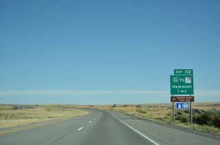 Exit 112 joins I-84/U.S. 26-30 east with Idaho Highway 78 south into the unincorporated community of Hammett. ID 78 replaced what was a business loop from I-84.