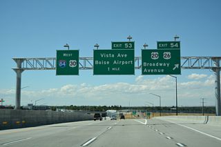 I-84/U.S. 30 west at the separation with U.S. 20/26 in Boise, Idaho