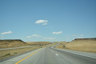 I-84/U.S. 26-30 ascending northwest from the Snake River valley in Elmore County, Idaho