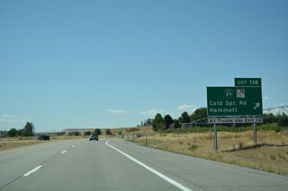 Replacement signage for Exit 114 simply references Cold Springs Road. Hammett is acknowledged at the succeeding exit while ID 78 is omitted altogether from I-84 westbound.