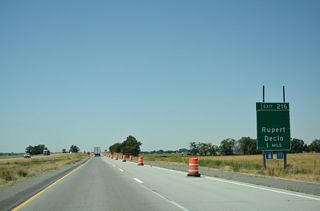 ID 77 north from Delco and ID 25 south from Rupert come together at Exit 216 along I-84/U.S. 30.