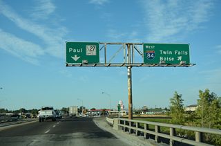 Construction underway from 2024 to 2026 eliminated the loop ramp joining Business Loop I-84/SH 27 north with I-84 west.