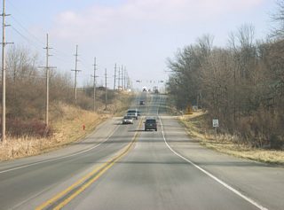 A view of U.S. 20 east toward the intersection with County Road 200 West. In Angola, U.S. 20 takes on the name of Maumee Street.
