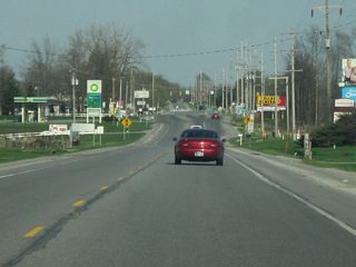 U.S. 20 as it approaches the community of Shipshewana and the intersection with SR 5. As with Middlebury, U.S. 20 stays to the south of the community, which is accessed via SR 5.