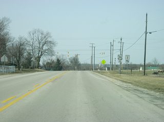 Nearing the intersection with County Road 900 West, SR 1 continues to the south as U.S. 36 continues west toward Losantville, Mount Summit and Indianapolis.