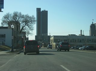One Summit Square, the tallest building in Fort Wayne, rises as Washington Boulevard approaches the heart of Fort Wayne. The tower is also the tallest building in Indiana outside of Indianapolis.