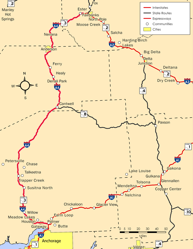 Road map of I-A4 in Alaska