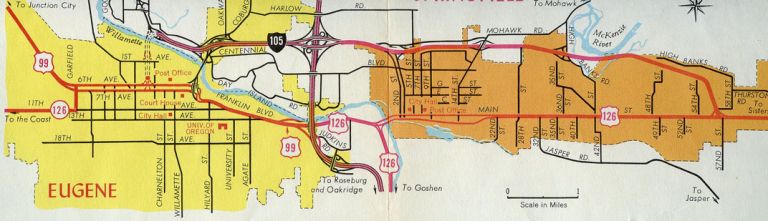 Inset for Eugene and Springfield on the 1968 Oregon Official Highway Map