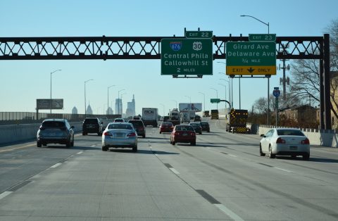 I-95 south ahead of Girard Avenue at Fishtown in Philadelphia, PA