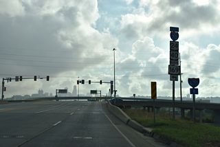 A left turn follows on Central Avenue east for I-70/U.S. 24-40-169 east toward the Lewis and Clark Viaduct and Fairfax District.