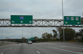 Interstate 670 east separates from I-70/U.S. 24-40.