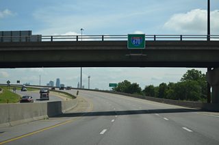 Interstate 670 pull through sign posted at the Mill Street overpass.
