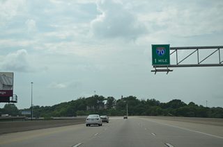 The final mile of Interstate 670 west defaults onto I-70 west. I-70 travels across Kansas City, Kansas to Edwardsville and Bonner Springs.