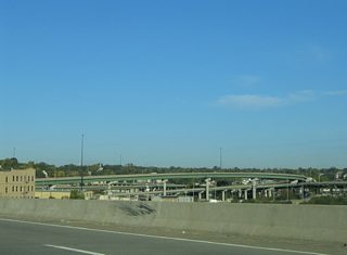 High flyovers link forthcoming Exit 1A with Central Avenue at a wye interchange just east of Interstate 70.