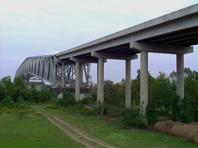 The through truss bridges taking U.S. 190 over the Atchafalaya River