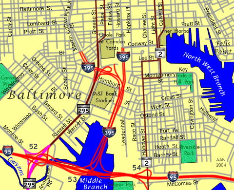 Map of I-395 in Baltimore, MD