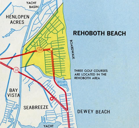Rehoboth Beach map inset - 1969 Official Delaware Highway Map.