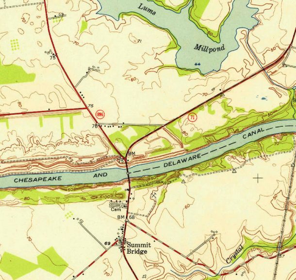 1954 Topo map of Summit Bridge, DE
