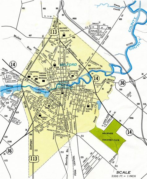 1970s map of Milford, Delaware