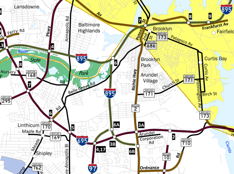 I-895 Spur - Baltimore, Maryland Map