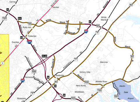 Map of Maryland Route 43